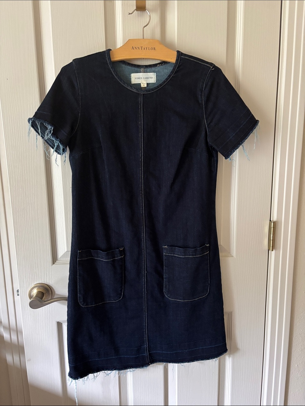 Vince Camuto Navy Denim Short-Sleeve Shift Dress